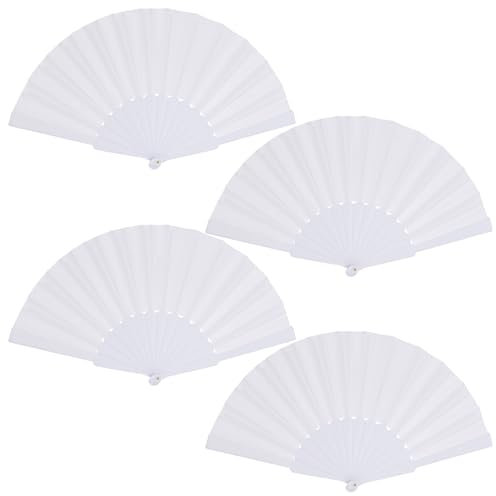 baotongle 4 Stück Handfächer Faltventilator Chinesischer handfächer Fan Orientalischer Tuch Stoff Fan für Tanz, Party,Diy, Haus Wand Dekoration (weiß)