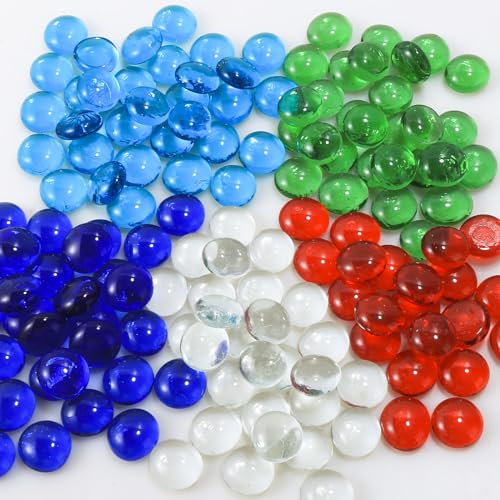 Aitsite Glasnuggets Bunt 900g, Muggelsteine Bunt Kinder, Glassteine Bunt 15-20mm, Glassteine Deko, Mosaiksteine zum Basteln, Flacher Fünffarbiger Glasstein
