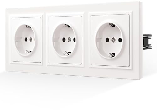 CNBINGO Steckdose Glattes Hautgefühl Unterputz mit Krallen - Dreifach Schuko Steckdose mit Hautfreundliche Matt Platte - Weiß Wandsteckdose