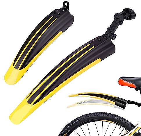 Kugooyi Fahrrad Schutzblech Set, Mountainbike Zubehör Spritzschutz Tragbar Verstellbar Verdicken Vorne Hinten Kotflügel Zum für MTB Rennrad Citybike 20-26 Zoll Räder (Gelb)