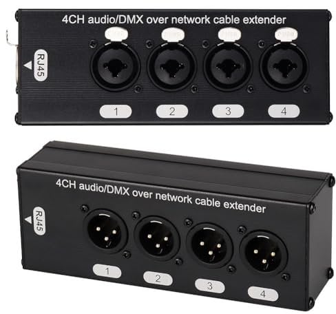 Fowecry 1Pair 4-Channel 3-Pin XLR or 6.3Mm Audio and DMX over Network Cable Extender, XLR Audio Network Extender DMX512 Network Signal Extender Male+ Female
