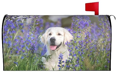 Sipeigyd Golden Retriever Briefkasten-Abdeckung, Motiv: Hund, Blume, magnetische Briefkasten-Abdeckung, Standardgröße, 64 x 53 cm, für Garten, Heimdekoration