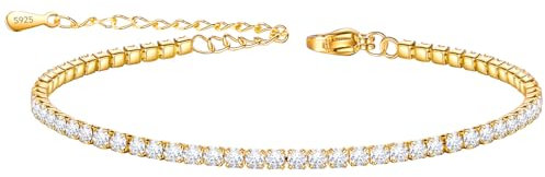 VIVILE Gold Fußkettchen für Damen Silber 925,Tennis Fußkette,Fusskettchen,Edelstahl Fusskette,Fussketten für Frauen,Women's Anklets,Ankle Bracelet,Geschenk zum Geburtstag,9.5in+2in,2MM CZ,Weiß