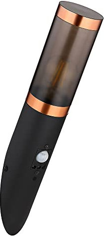 GLOBO Außenwandlampe mit Bewegungsmelder LED Edelstahl Wandleuchte Fackel Aussenlampe, Kupfer schwarz Schirm rauch, 6W 806lm warmweiß, 7,6x41 cm