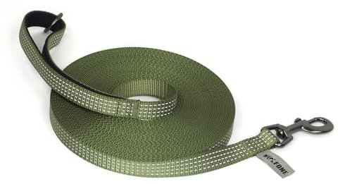 Wolfone Leichte Schleppleine 10m für Hunde,Reflektierende Rückruf-Hundeleine mit weich gepolstertem Griff,Trainingsleine für Outdoor-Übungen Armeegrün