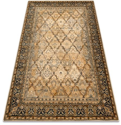 rugsx Wollteppich für Wohnzimmer, Schlafzimmer, traditionell Omega Grenada, Rahmen, Diamanten, orientalisch, Cognac 135x200 cm