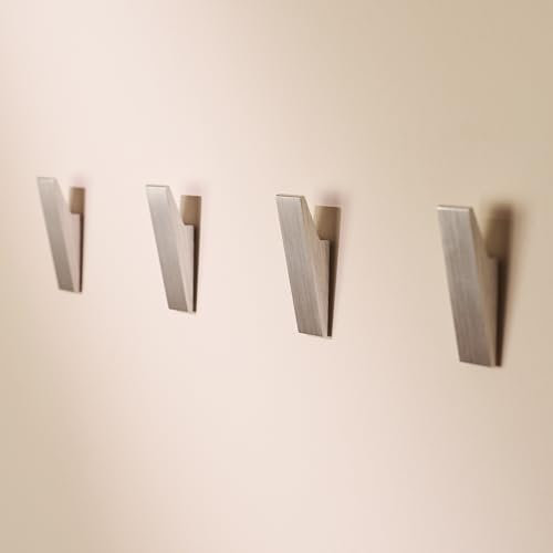 Design Hamburgo Ganchos Adhesivos para Pared | Toallero de Baño sin Taladro | Ganchos para Cocina y Baño | Pack de 4 | Diseño Moderno | Plateado Cepillado