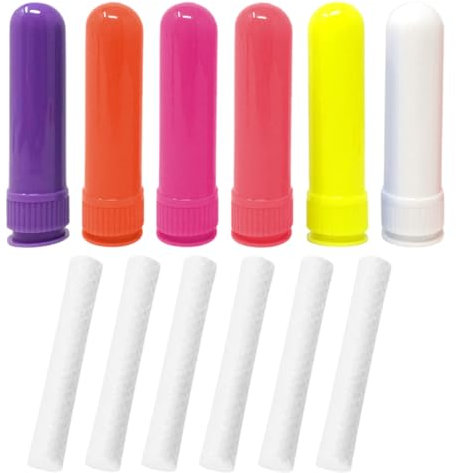 WeddHuis 6 pièces bâtonnets de parfum pour huiles essentielles, inhalateur nasal absorbant l'humidité, bâtonnets de parfum avec mèche, inhalateur rechargeable