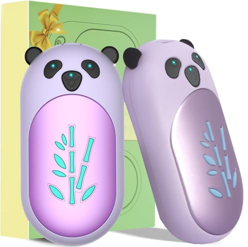 Hand Warmers Rechargeable 2 Pack,6000mAh Cute Panda Shaped Electric Hand Warmer,20Hrs Long Heating Reusable Hand Warmer,Portable Pocket USB Heater for Outdoor,Hunting(Purple)