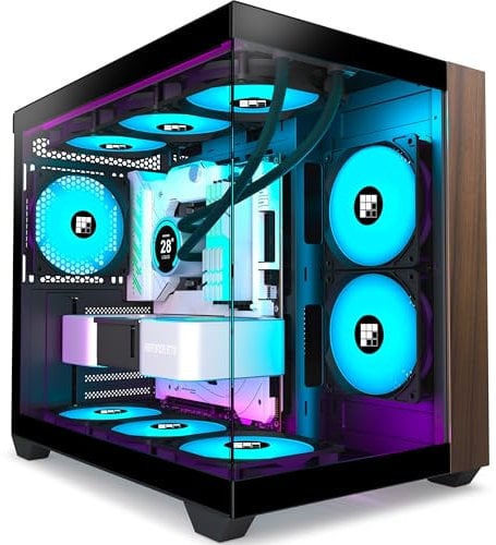 FOIFKIN M3 Case PC – Pannello frontale in legno di noce, 3 PWM ARGB preinstallato, ATX Mid-Tower Gaming PC, vetro panoramico 270°, con Type-C (Nero, M3)