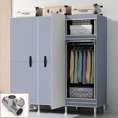 EZZPGDKU Kleiderschrank, Stoffschrank Mit Kleiderstange Stabil, Faltbarer Kleider Schrank, Stoffkleiderschrank Mit Regalen, Aufbewahrung Im Schlafzimmer, Wardrobe Closet Magnetische Tür, Blaugrau