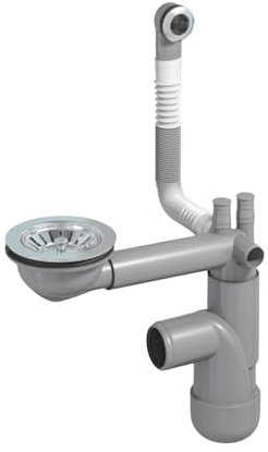 LAXARA Flexlok Sifone telescopico per lavelli da cucina/lavello salvaspazio | Flessibilità universale con plastica riciclata | (Flexlok1 con troppopieno rotondo senza tubo di scarico senza copertura
