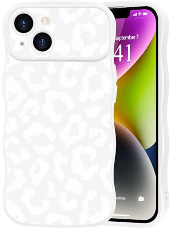 Urarssa Kompatibel mit iPhone 14 Hülle Wellen Lockige Leopard Muster Handyhülle Frauen Mädchen Aesthetic Hülle Weich TPU Silikon Bumper Stoßfest Schutzhülle Case für iPhone 14, Weiß