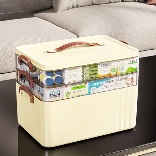 Sightday Medicine Storage Box,Household Medicine Storage Box Organiser,First Aid Box,3 Layers Medicine Box,Portable with Lid Medication Storage Box Medicine Cabinet for Home,School,Office(Cream)