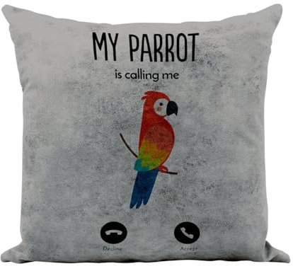 Fabulous Kissen aus Kunstleder, Grau, Motiv: My Parrot is Calling Me Tropical Bird – 40 x 40 cm – Leder-Touch – Bezug und Kissen inklusive