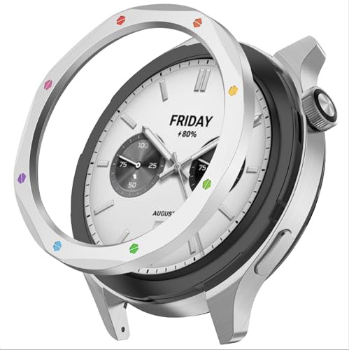 GIOPUEY Acero Inoxidable Anillo para Xiaomi Watch S4/Watch S3, Bezel Styling Ring Adhesive Cover Protector Anti arañazos y colisiones - C-Silver