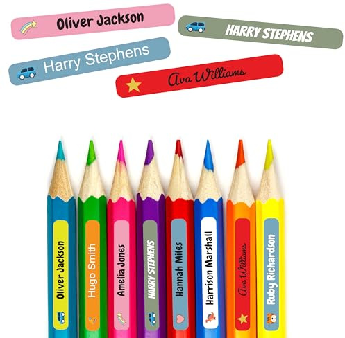 QuoteMyWall 100 Personalised Name Labels for Kids Pencil Cases Pens Clothes Stationery - Self Adhesive Name Tags for Objects School Uniform & Bags Ultra Peel and Stick (Blue)
