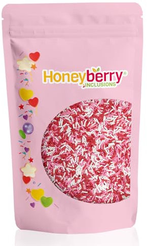 HONEYBERRY INCLUSIONS Valentines Sprinkles Sugar Strands 200g - Premium Edible Decorating Valentines Vermicelli Sprinkles for Baking, Cupcake and Cake Decorations, Ice Cream and Dessert Toppers