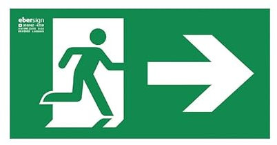 EBER SIGN - Señal Homologada Luminiscente de Salida de Emergencia (Derecha) Clase A PVC 1 mm | ISO 7010 y UNE 23034:2023 | Fondo Verde, Pictograma + Texto Fotoluminiscentes | para Vías de Evacuación