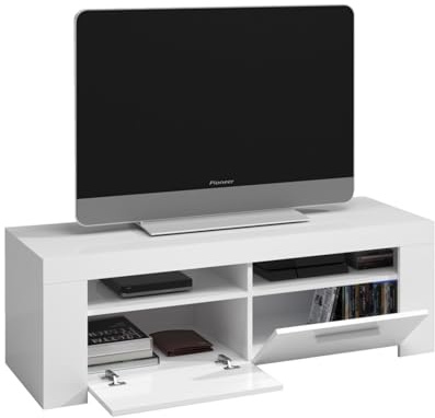 Direct Furniture Suppliers AMBIT - Modern Dual Zone Under Tv Unit Media Entertainment Cabinet (H: 43cm x W: 120cm x D: 42cm) (White)