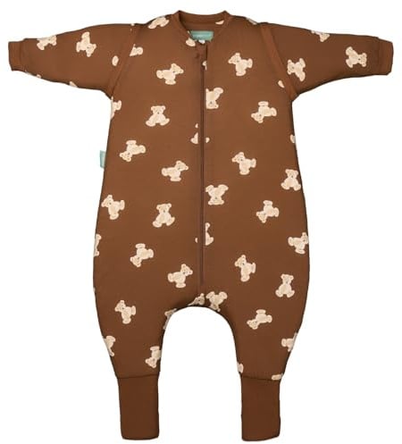 molis&co - Baby Schlafsack mit Füßen, abnehmbare Ärmel und Socken - Babyschlafsack 1 tog - Leicht gepolstert - 100% Baumwolle (Oeko-TEX 100), Premium Qualität - Teddy Mocca (70 cm)