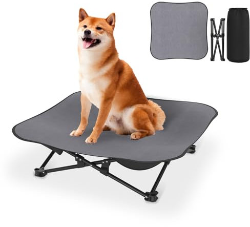 AufuN Faltbares Hundebett Katzenbett 68x68x21cm, Erhöhtes Atmungsaktiv Haustierliege Hundeliege Haustierbett für Indoor & Outdoor Camping, Garten, Terrasse, Wohnung Robustes Polyester, Grau