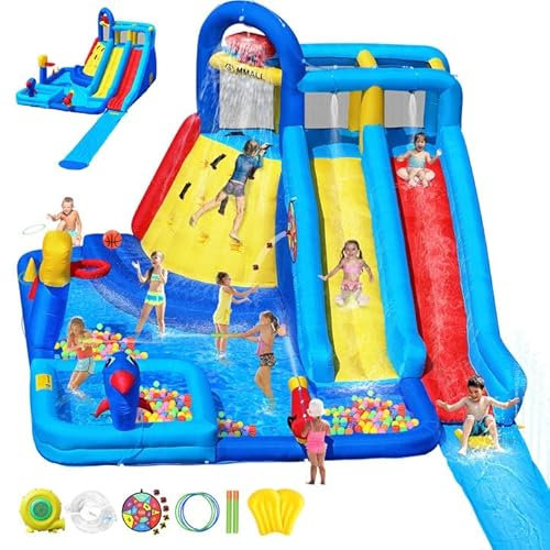 GYMMAL Château Gonflable avec Mur d'escalade, Double Toboggan et Piscine - Structure Gonflable Résistante, Air de Jeux Extérieur/Intérieur, pour Enfants de 3 à 12 Ans (4x3,6x2,6m)