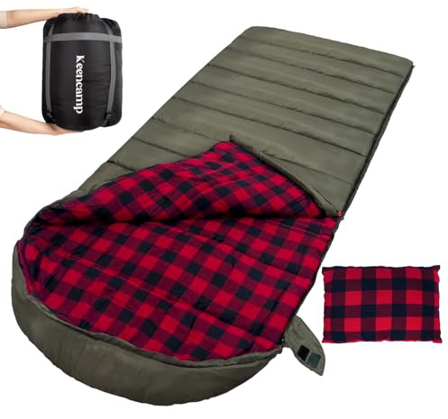 Keencamp Schlafsack Outdoor Flanell Warmer 3-4 Jahreszeiten Baumwolle Innenfutter bis -1°C XXL Deckenschlafsack Tragbar Leicht Winter Schlafsack Camping für Erwachsenen 230x90 cm