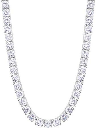 KRKC&CO Tennis Kette 5mm, 14K Weißgold beschichtet Tennis Chain Herren Damen, Nickel-frei Iced Out Ketten mit 5A Zirkonia Steine, Geburtstag Geschenke für Männer Frauen, Größe 50,8cm