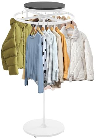 NoneDanGee Metall Kleiderständer, 360°-Drehung, Rund Multifunktional Garderobenständer, Bodenstehender, Kleiderstange, für Große Einkaufszentren, Kleidung, Display, 60 * 60 * 140cm (Weiß)
