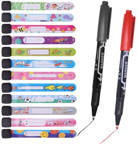 Jecdfs sos armband kinder,Notfall-Armband für Kinder – 12 Stück Sicherheitsarmbänder mit Marker, wasserdichtes und wiederverwendbares, bietet Sicherheit in Notfällen