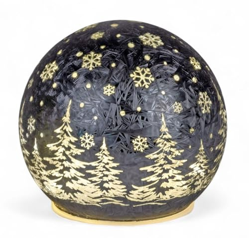 formano LED Deko-Kugel Frosty Schwarz 12 cm Glaskugel Timer 6h / 18h Weihnachten Deko - Farbglas in geeister-Optik mit winterlichem Dekor - Herbst Winter Weihnachtsdeko für Tisch Regal Fensterbank