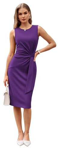 GRACE KARIN Abito da donna, elegante, senza maniche, girocollo, da lavoro, per cocktail, feste, a matita, formale, viola., L