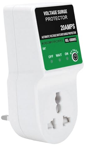 YDuupxe Electrical Safety Guard, 20A Voltage Control Device with Over Under Protection 30 Second Delay And Status Indicator Lights for Refrigerators Air Conditioners Computers (UK Plug)