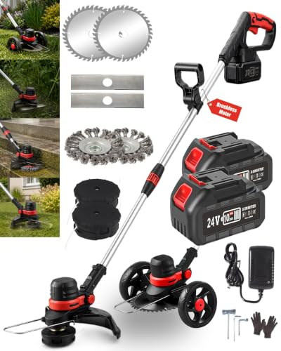 Rasentrimmer mit Akku für Makita Rasentrimmer mit Unkrautbürste BRUSHLESS | ∅30cm Freischneider Akku Rasentrimmer mit Messer, Rädern, 160CM Unkraut Entferner Gerät, Garten Grass Rasenkantenschneider