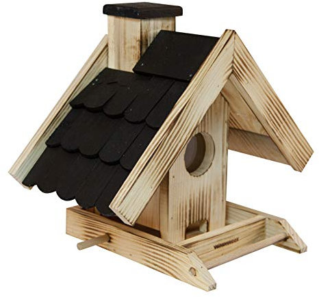 Windhager Vogelfuttersilo Villa, Vogelfuttersilo, Vogelhaus, Futterspender für Vögel, mit Glasfenster, Vogelhäuschen aus Massivholz, 21 x 30 x 25 cm