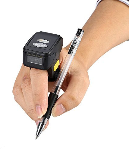 Mini lettore di codici a barre 1D/2D e codici QR, con supporto ad anello indossabile, wireless, compatibile con Windows, Mac OS, Android 4.0+, iOS, per codici QR, PDF417, DataMatrix a video e cartacei