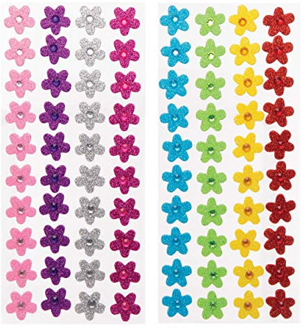Baker Ross Moosgummi-Aufkleber „Blumen mit Schmucksteinen“ (80 Stück) – für Kinder zum Basteln und Gestalten im Frühling, 2, Sortiert
