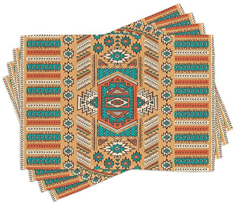 ABAKUHAUS Stammes Platzmatten, Bohemian Pattern, Waschbare Stoff Esszimmer Küche Tischdekorations Digitaldruck, Orange Teal