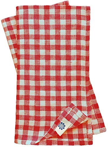 Linen & Cotton 4 x Stoffservietten Estella - Weiss Rot, 32 x 32 cm | 100% Leinen, Leinenservietten Kariert im Landhausstil, Servietten fur Frühling, Sommer / Home Küche Restaurant Cafe Bistro