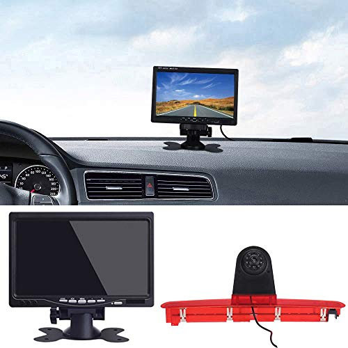 【7 Zoll TFT LCD HD Monitor + Rückfahrkamera Set】 Heckklappe dritte 3.Bremsleuchte Rückfahrkamera Wasserdicht Auto Rückansicht Kamera für VW T6 Bus Transporter Business(1 Door) ab 2016 Bj