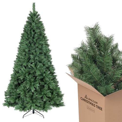 SALCAR Albero di Natale Artificiale 240 cm, Abete di Natale con Guanti e Supporto in Metallo, 1168 Punte per Rami, Montaggio Rapido, Ignifugo