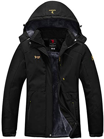 YSENTO Womens Waterproof Ski Jacket Winter Fleece Outdoor Mountain Jacket and Coat with Hood(Black,S)
