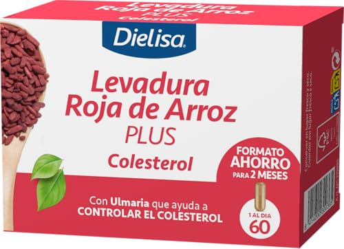 Dielisa - Levadura Roja de Arroz Plus. Complemento Alimenticio a Base de Monacolina K y con Ulmaria que Ayuda a Controlar el Colesterol - 60 Cápsulas