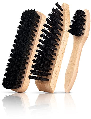 TIMELEOS Lot de 3 brosses à chaussures en poils naturels de qualité supérieure - Idéal pour le cuir lisse, brosse à chaussures, brosse à cire, brosse à crème, brosse à lustrer