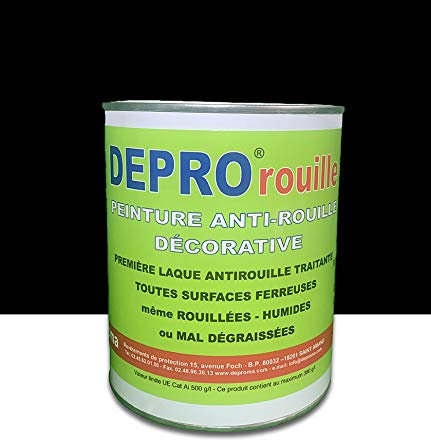 DEPROMA - Peinture antirouille - pour métal neuf et rouillé - 1kg - Traitement antirouille - Protection anticorrosion (Noir Mat)