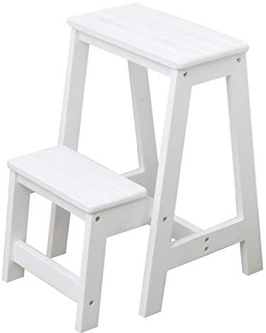 ZHZ-DT Klapptritt Klappleiter Hocker Holz 2 Stufen | Tritthocker Leicht und Faltbare for Erwachsene Kinder Küche Dachboden Workzone Camping - Sicherheit Anti-Rutsch-Leiter Kapazität 150kg, Weiss