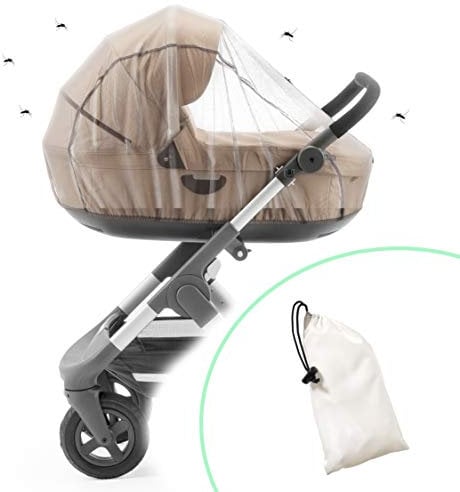 Ecolly Universal Insektenschutz für Kinderwagen, Buggy & Babyschale, reissfestes & luftdurchlässiges Mückennetz mit Gummizug, inklusive Beutel - weiß
