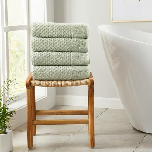 Great Bay Home Grüne Badetücher, 100 % Baumwolle, 4er-Pack, 137 x 68 cm, Badetuch-Set – saugfähige, langlebige, schnell trocknende Handtücher für Badezimmer – niedrig gedrehte, zweilagige dekorative