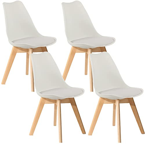 Charles Jacobs 4 x Modern Style Dining Chairs With Solid Beech Legs - White